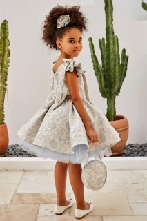 Girl's Shoulder Frilly Silvery Flower Embroidered and Fluffy Tulle Blue Evening Dress 100327742