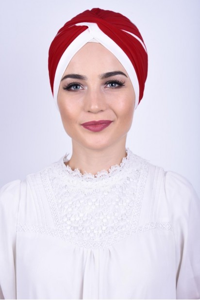 Woman Bonnet & Hijab - Zweifarbige Vera Bonnet Rot - Turkey