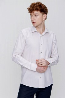 Men's Beige Cotton Oxford Plain Slim Fit Slim Fit Collar Shirt 100350764