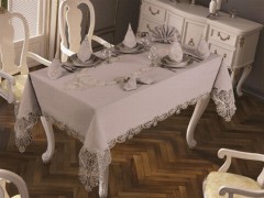 Table Cover Set - French Guipure Jasmine Table Cloth Set 18 Pieces Gray 100259626 - Turkey