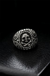 Silver Rings 925 - Adjustable Patterned Skull Model Men's Ring 100319627 - Turkey
