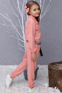 Girls' Love Belt Buckled Pink Jumpsuit with fastening 100327174