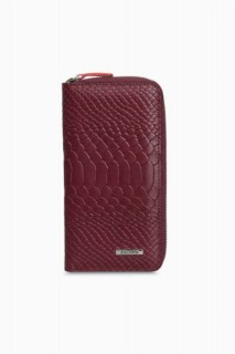 Men Shoes-Bags & Other - Guard Claret Red Python Printed Zippered Portfolio Wallet 100346177 - Turkey
