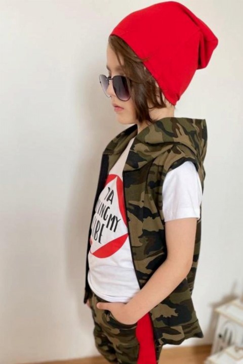 Boys Camouflage Vest Printed and Beret 4-Pack Tracksuit 100327288