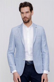 Jacket - Men's Blue Patterned Slim Fit Slim Fit 6 Drop Woven Jacket 100350709 - Turkey