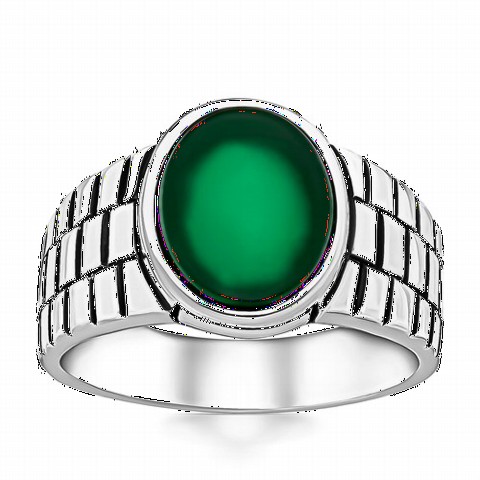 Green Agate Stone Watchband Motif Sterling Silver Ring 100350263