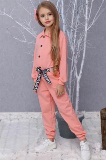 Girls' Love Belt Buckled Pink Jumpsuit with fastening 100327174