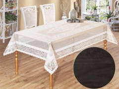 Rectangle Table Cover - Venessi Knitted Panel Pattern Table Cloth Black 100257998 - Turkey