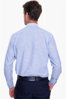 Men Ice Blue 100% Cotton Saldera Regular Fit Comfy Cut Striped Solid Collar Short Sleeve Shirt 100352612
