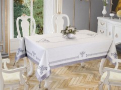 Rectangle Table Cover - Tulip Bedruckte rechteckige Tischdecke Silber 160x300 cm 100259914 - Turkey
