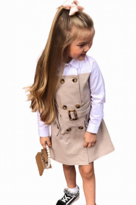 Outwear - Robe pour fille New Front Buttoned Shirt Collar Buckle Beige 100328388 - Turkey