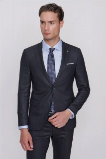 Suit - بدلة رجالي بمقاس نحيف من  بلون أزرق كحلي ، تلبيس رشيق ، بنقشة الجاكار ، 6  100351276 - Turkey