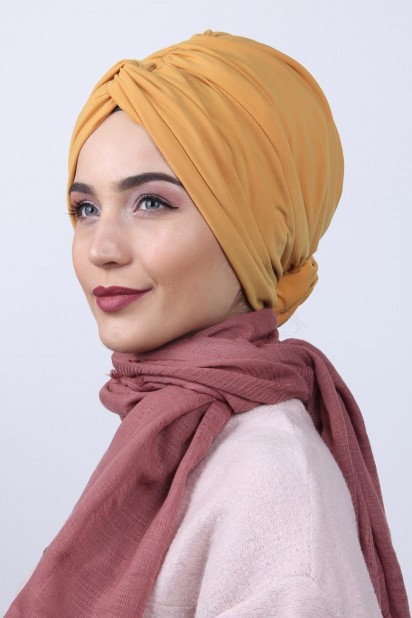 Woman Bonnet & Turban - Two Way Rose Knot Bone Senfgelb - Turkey