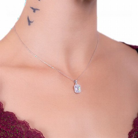 Baguette Stone Women's Silver Necklace Silver 100347449