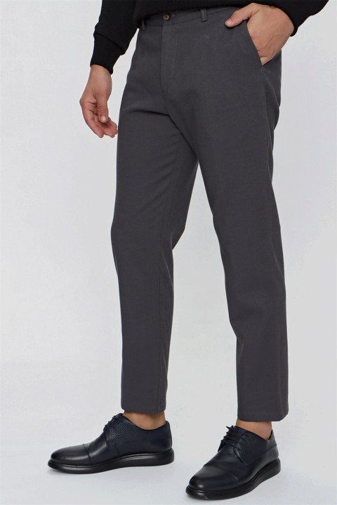 Men's Gray Dynamic Fit Casual Side Pocket Cotton Linen Trousers 100350947