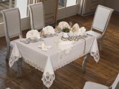 Table Cover Set - Hyacinth Tablecloth 26 Pieces Cream 100260108 - Turkey