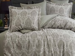 Carolina Jacquard Cotton Satin Double Duvet Cover Set Khaki 100331377