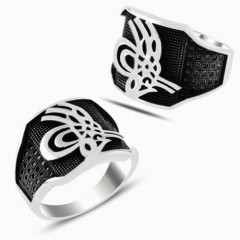 Silver Rings 925 - Ottoman Tugra Motif Micro Stone Silver Ring 100347879 - Turkey