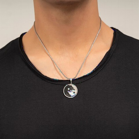 Necklace - Gray Wolf Yin Yang Motif Silver Necklace 100349488 - Turkey