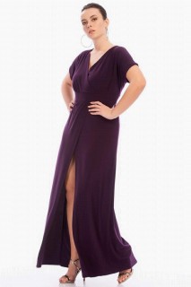 Long evening dress - Plus Size Slit Evening Dress 100276199 - Turkey