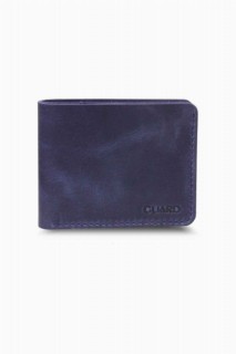 Wallet - Portefeuille pour homme en cuir bleu marine antique fait main 100346208 - Turkey