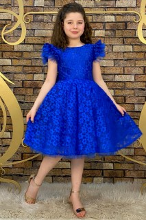 Evening Dress - Blumenbestickter Rock für Mädchen Flauschiges Saxblaues Tüll-Abendkleid 100328408 - Turkey