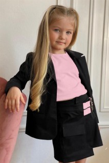 Girl Clothing - Girl's Zero Sleeve Blouse and Double Belt Detailed Powder Shorts Skirt Suit 100328217 - Turkey