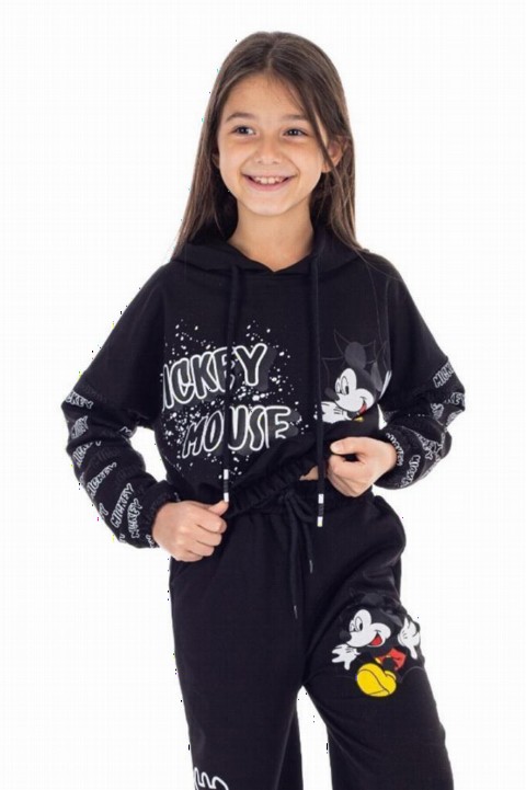 Girl Boy Mickey Mouse Elastic Waist Wide Leg Black Tracksuit Suit 100328714