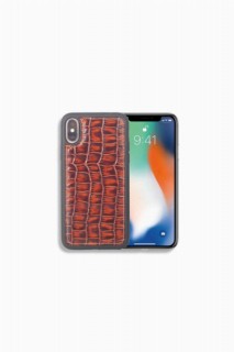 iPhone Case - Étui pour iPhone X/XS en cuir marron grand motif croco 100345987 - Turkey