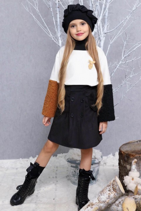 Girl's Hat & Sleeves Brown Wool Velvet Skirt Suit 100327137