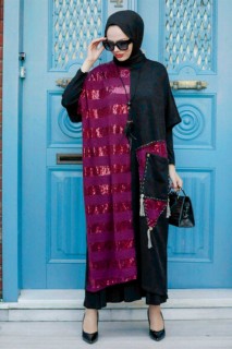 Outwear - Claret Red Hijab Knitwear Suit Dress 100338663 - Turkey