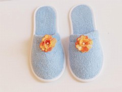 Dowry Towel - Pearl Orange Rose Patterned Slippers Blue 100258032 - Turkey