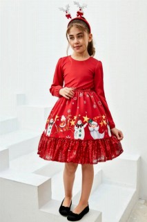Kids - Girl's Waist and Skirt Pulp Detailed Red Tiara Evening Dress 100327130 - Turkey