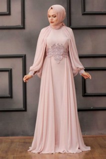 Evening & Party Dresses - لباس مجلسی با حجاب صورتی پودری 100299376 - Turkey