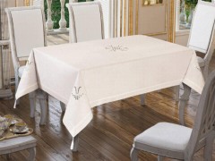 Rectangle Table Cover - Tulip Embroidered Table Cloth Cream Cream 100259326 - Turkey
