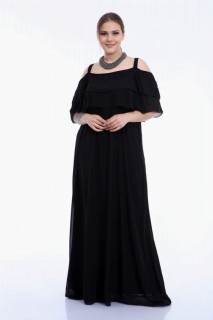 Plus Size Long Strap Chiffon Two Layer Frilly Black Evening Dress 100276583