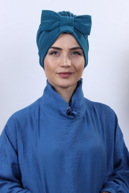 Woman Bonnet & Turban - Casquette Nœud Papillon Double Face Bleu Pétrole - Turkey