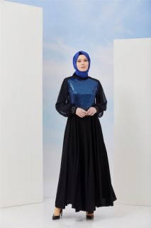 Daily Dress - Women's Sequined Sleeves Chiffon Evening Dress 100342694 - Turkey