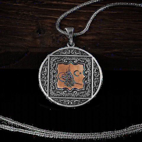 Necklace - عقد فضة عثماني توغرا وهلال ونجمة مطرز 100350134 - Turkey