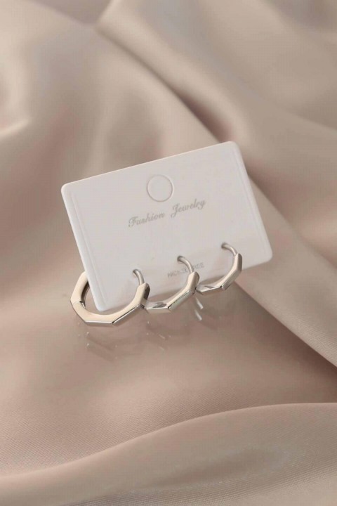 Earrings - Pentagon Silver Color Ring Women's Earrings 100327583 - Turkey