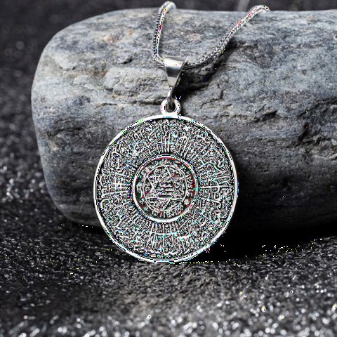 Men - Surah Fatiha Seal of Solomon with Enamel Sterling Silver Necklace 100350124 - Turkey