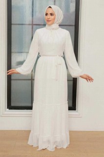 Clothes - White Hijab Dress 100341270 - Turkey