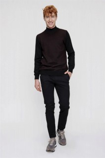 Men's Black Dynamic Fit Relaxed Cut Diamond Pattern Half Turtleneck Knitwear Sweater 100345111