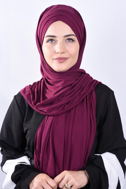 Ready to wear Hijab-Shawl - Châle 3 Rayures Coton Peigné Couleur Cerise - Turkey