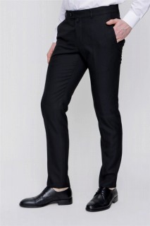 pants - بنطلون تلبيس رشيق جاكار الرباط أسود للرجال 100351293 - Turkey