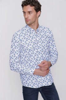 Shirt - Men's Blue Merida Slim Fit Slim Fit Printed Long Sleeve Shirt 100350855 - Turkey