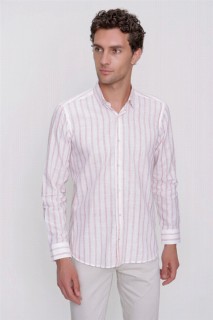 Shirt - Men Tile Linen Long Sleeve Regular Fit Comfy Cut Shirt 100351397 - Turkey
