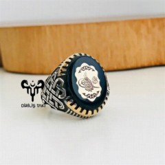 Ottoman Tugra Silver Ring With Amber Stone 100347994