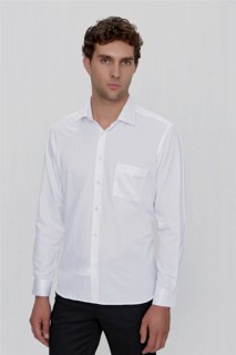 Men Clothing - قميص بقصة واسعة بجيب جاكار أبيض للرجال ذو قصة عادية بجيوب 100351049 - Turkey