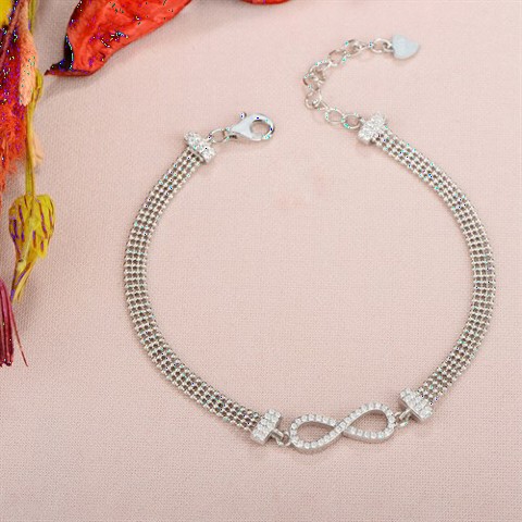 Infinity Pattern Silver Bracelet with Zircon Stone 100349644